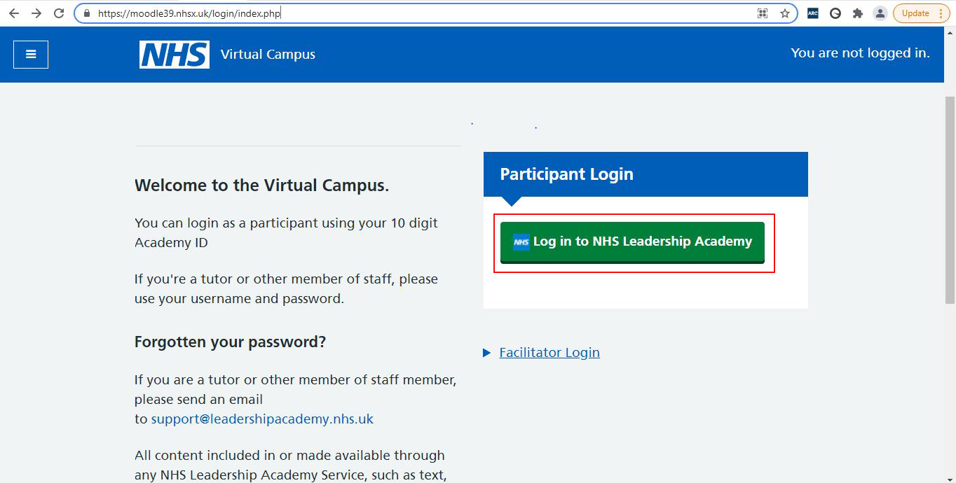 Figure 1 - Screenshot of the virtual campus login page.